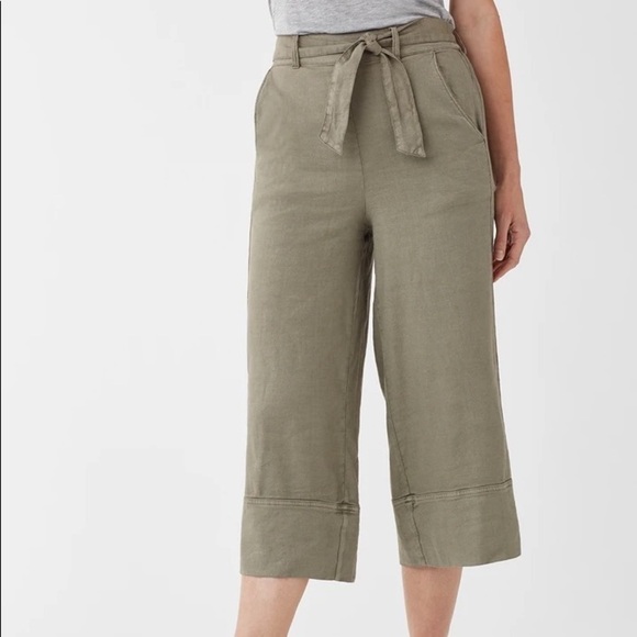 NWT Anthropologie Splendid Linen Slub Belted Cropped Wide Leg Pants - Picture 1 of 15